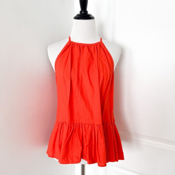 Asos Bright Red Orange Peplum Top - Picture 2 of 5